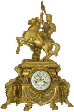 Waterbury Clock Co. "Crusader", ca 1906, one of their largest and most appealing large statue clocks. — Antique Clocks Price Guide