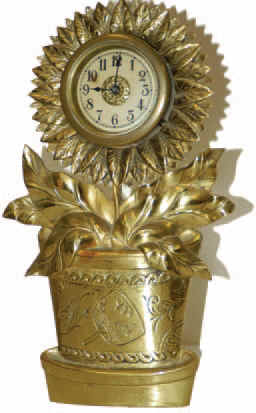 Waterbury Clock Co. Rare metal cased novelty clock, "Sunflower", ca 1890. — Antique Clocks Price Guide