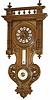 French Balcony clock with barometer and thermometer. Excellent walnut case, 36 inches high, balcony top, four full columns, nice carved base, some applied trim, finials, dentil molding, and a wood bezel and dial board.