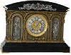 Ansonia Clock Company "Georgia", ca 1892. Enameled iron and spelter mantle clock refinished to the original colors by Bruce Baziluk, who specializes in restoring metal clocks.