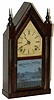 Steeple clock, "Daniel Pratt and Sons, Reading, Mass.", ca early 1850's. Copied from the full backboard label.