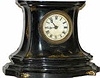 American iron front clock, 10 inches tall, 13 inches wide. 8 day, bell strike movement is not signed and only marked, "3 ?".