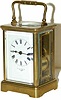 French Carriage Clock, ca. 1900. 7.25 inches high original case with fancy handle on top.