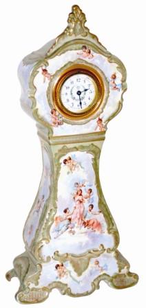 Ansonia Clock Co. miniature porcelain "tall case" clock, ca 1904. — Antique Clocks Price Guide