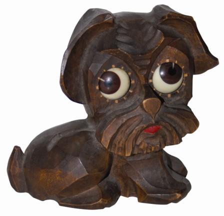 German, Oswald, carved wood dog, small Terrier type, ca 1948. Small dog is standing only 4.5" high, complete and in very good condition, no breaks, repairs, etc. — Antique Clocks Price Guide