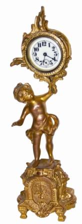 Wm. L. Gilbert Clock Co. novelty featuring a boy on a pedestal holding a clock. — Antique Clocks Price Guide
