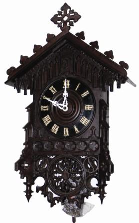 Large early cuckoo with some necessary restoration. One day wood movement, brass gears, replaced chains and bellow tops. — Antique Clocks Price Guide