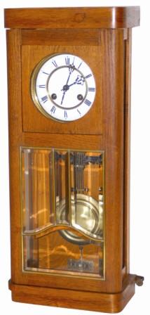 German miniature box clock, art deco style, ca early 1900's. 8 day brass movement is unsigned, slide in mount and held with thumb screws. — Antique Clocks Price Guide