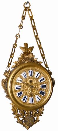 French hanging cartel clock, ca 1900. Hanging it is about 21" high including the chain. — Antique Clocks Price Guide
