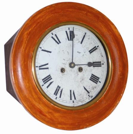 German ? Bakers clock, ca 1920's. Round wood bezel is 14.5" wide, has a thin finish of paint or varnish on the wood. — Antique Clocks Price Guide