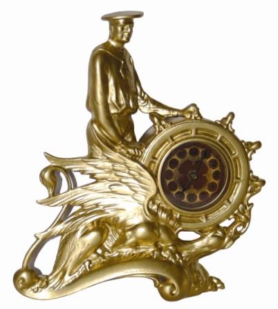 American cast novelty featuring a sailor on a dragon. No name on dial or back plate. — Antique Clocks Price Guide