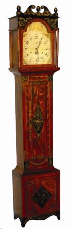 Rufus Cole, a New York clockmaker, made cases and bought movements from other firms to put in his cases. The movement in this case is signed "R. Whiting / Winchester". — Antique Clocks Price Guide