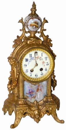 Wm. L. Gilbert Clock Co. fancy metal and china mantle clock, "Gabriel", ca 1904. — Antique Clocks Price Guide