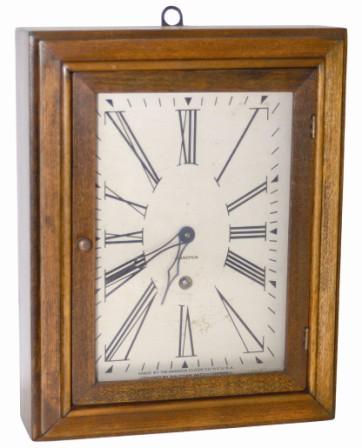Made by the Ansonia Clock Co. N.Y .U.S.A. / Licensed by Waltham Watch Company / Patent No. 1375713, copied from the silver dial of this little hanging clock. — Antique Clocks Price Guide