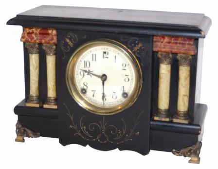 Sessions Clock Co. black enameled wood clock, "Castle", ca 1910. — Antique Clocks Price Guide