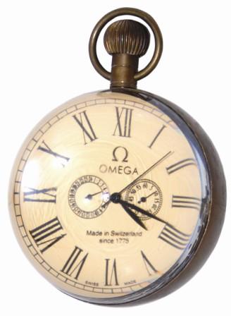 Crystal ball paperweight clock. Glass front and back, brass band around the center holding it all together. — Antique Clocks Price Guide