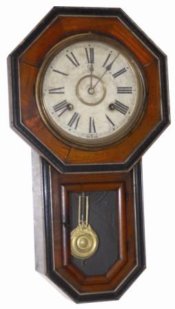 Japanese short drop, ca around 1900. The wood case is 22" high, complete, and has some style and some trim that American drops do not have. — Antique Clocks Price Guide
