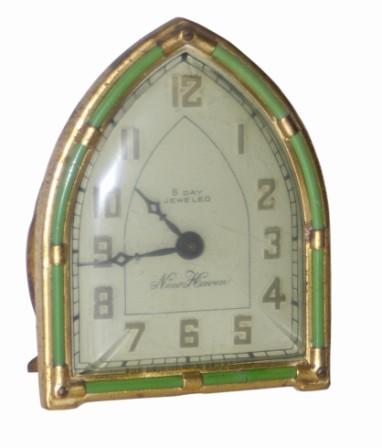 New Haven desk clock, metal case is 3.5" high. — Antique Clocks Price Guide