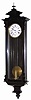 German one weight Vienna regulator, ca late 1800's. Streamlined ebonized wood case is long and thin, stands around 48" high, has three good glasses, wall levelers, and a door latch.