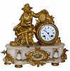 French onyx and bronze statue clock. It is 14" wide, 12" high, clean, and the best we can tell has all its original pieces.