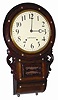 Seth Thomas Clock Co. short drop wall clock, English style, pegged case, rounded bottom, inlaid mother of pearl and metal designs.