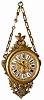 French hanging cartel clock, ca 1900. Hanging it is about 21" high including the chain.