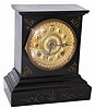 Ansonia Clock Co. black enameled iron case, "Unique", ca 1880.