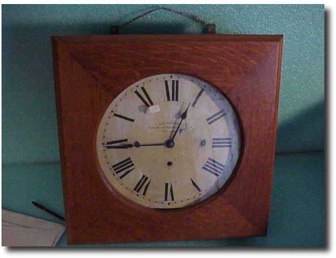Prentiss oak box case clock, 12" dial — Antique Clocks Price Guide