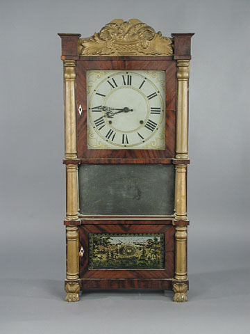 GOOD TRIPLE DECKER SHELF CLOCK BY JOHN BIRGE FOR GEORGE MITCHELL — Antique Clocks Price Guide
