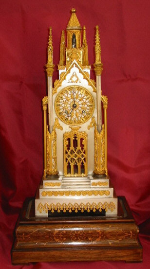 FRENCH GILT BRONZE CATHEDRAL CLOCK, Circa 1830; MAKER: F.L. Hausburg Origin: Paris — Antique Clocks Price Guide