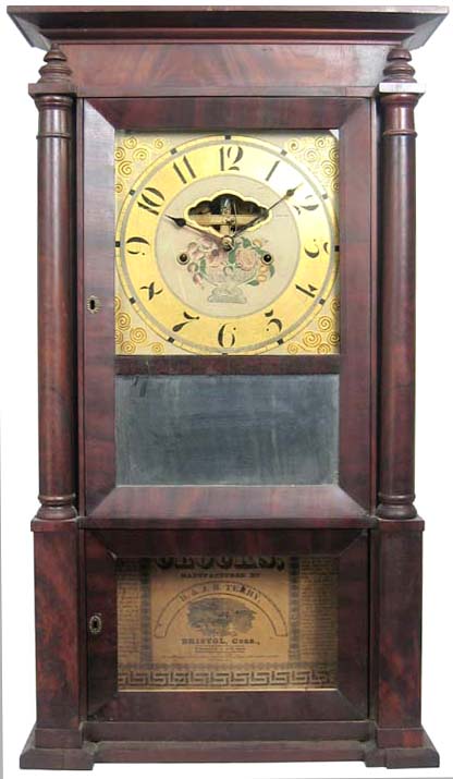 R. and J. B. Terry, Bristol, Conn. Cornice and column clock. — Antique Clocks Price Guide