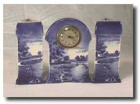 Blue and White China Clock Set, Circa 1950. — Antique Clocks Price Guide