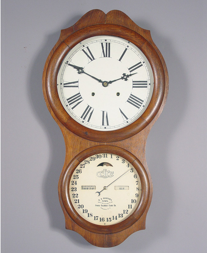American Ithaca Calendar Clock Co. "No. 4 Hanging Office" Double Dial Calendar Clock, — Antique Clocks Price Guide