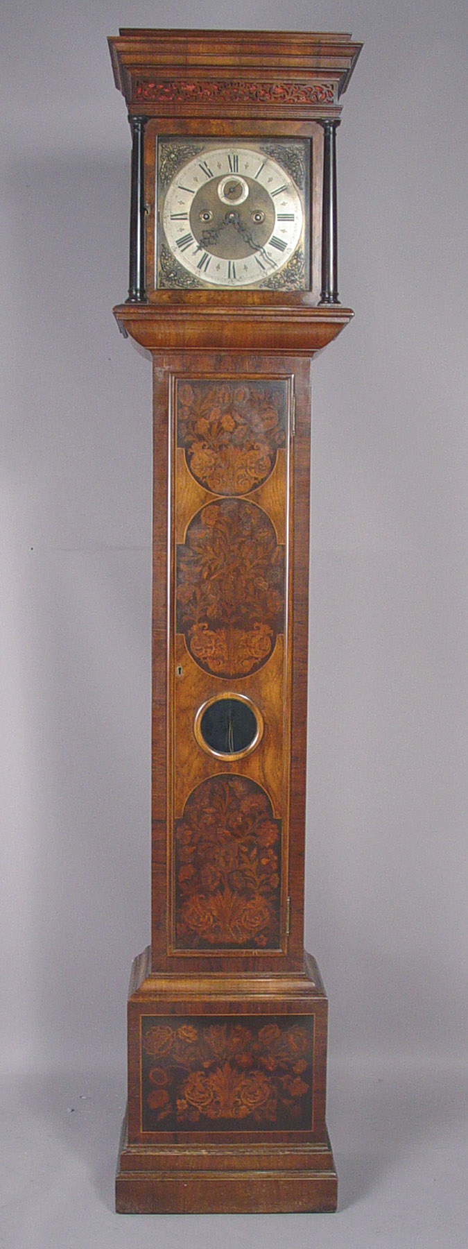 English Elliot, London Marquetry Queen Anne Style Walnut Long Case Clock, — Antique Clocks Price Guide