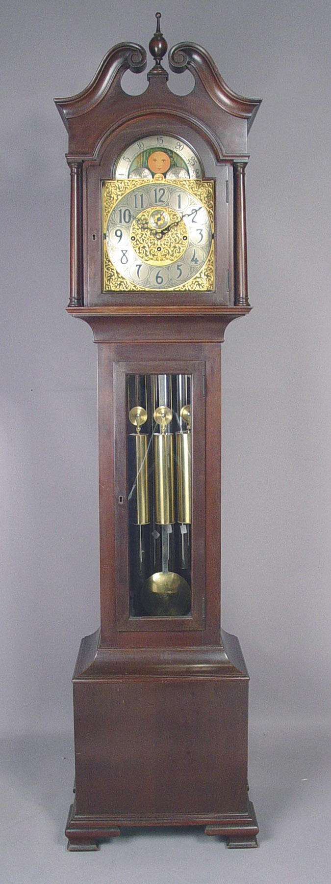 American Herchede Hall Clock Co., Cincinnati Lovely Mahogany Westminster Tube Chime Hall Clock, — Antique Clocks Price Guide