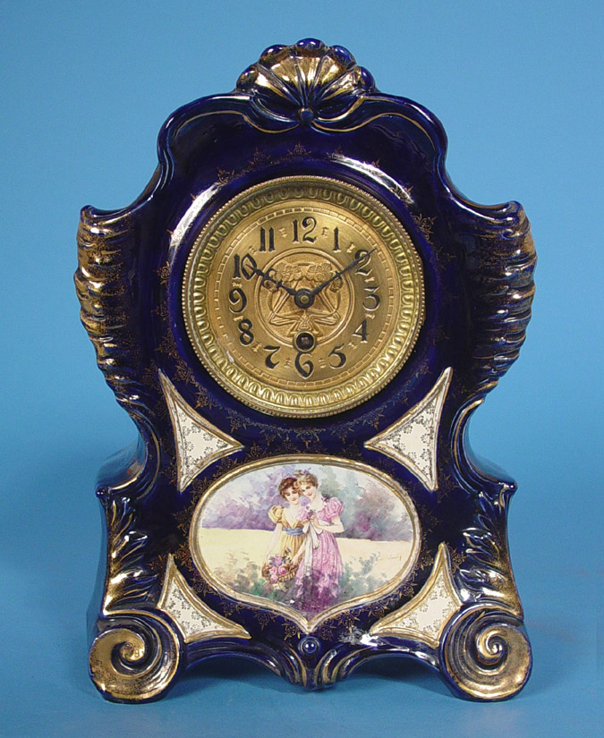 French or German Hand Painted Cobalt Blue Porcelain Timepiece, — Antique Clocks Price Guide