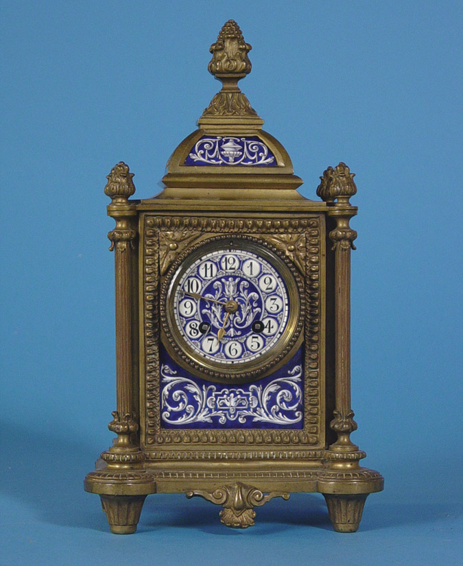 French Japy Freres Bronze Neo-Classical Tiled Mantle Clock, — Antique Clocks Price Guide
