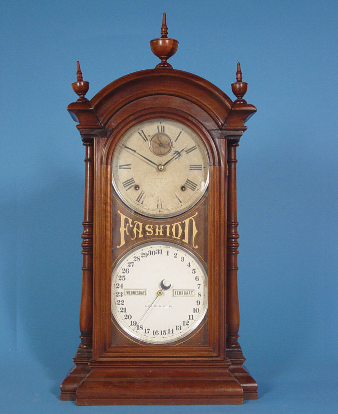American Fashion Calendar Clock Co. and Seth Thomas "Calendar No. 5" Walnut Double Dial Calendar Shelf Clock, — Antique Clocks Price Guide