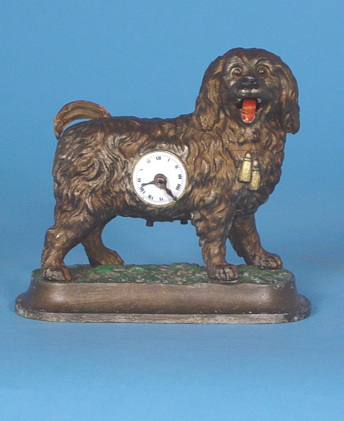 German Myers Animated Dog Cast Metal Novelty Timepiece, — Antique Clocks Price Guide