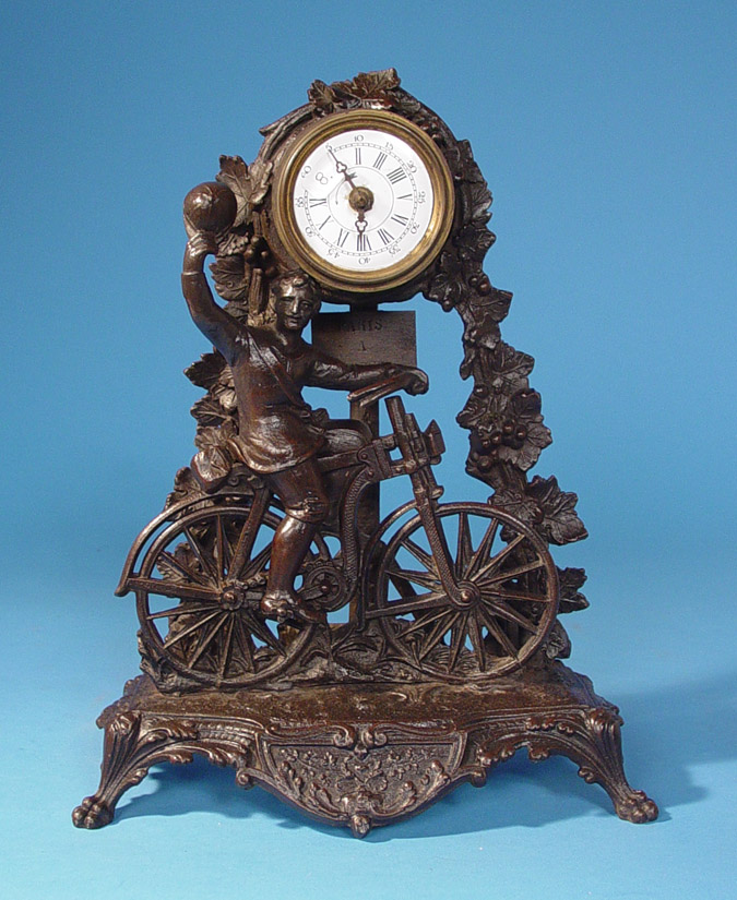 French Whimsical Novelty "Bicyclist" Clock, — Antique Clocks Price Guide