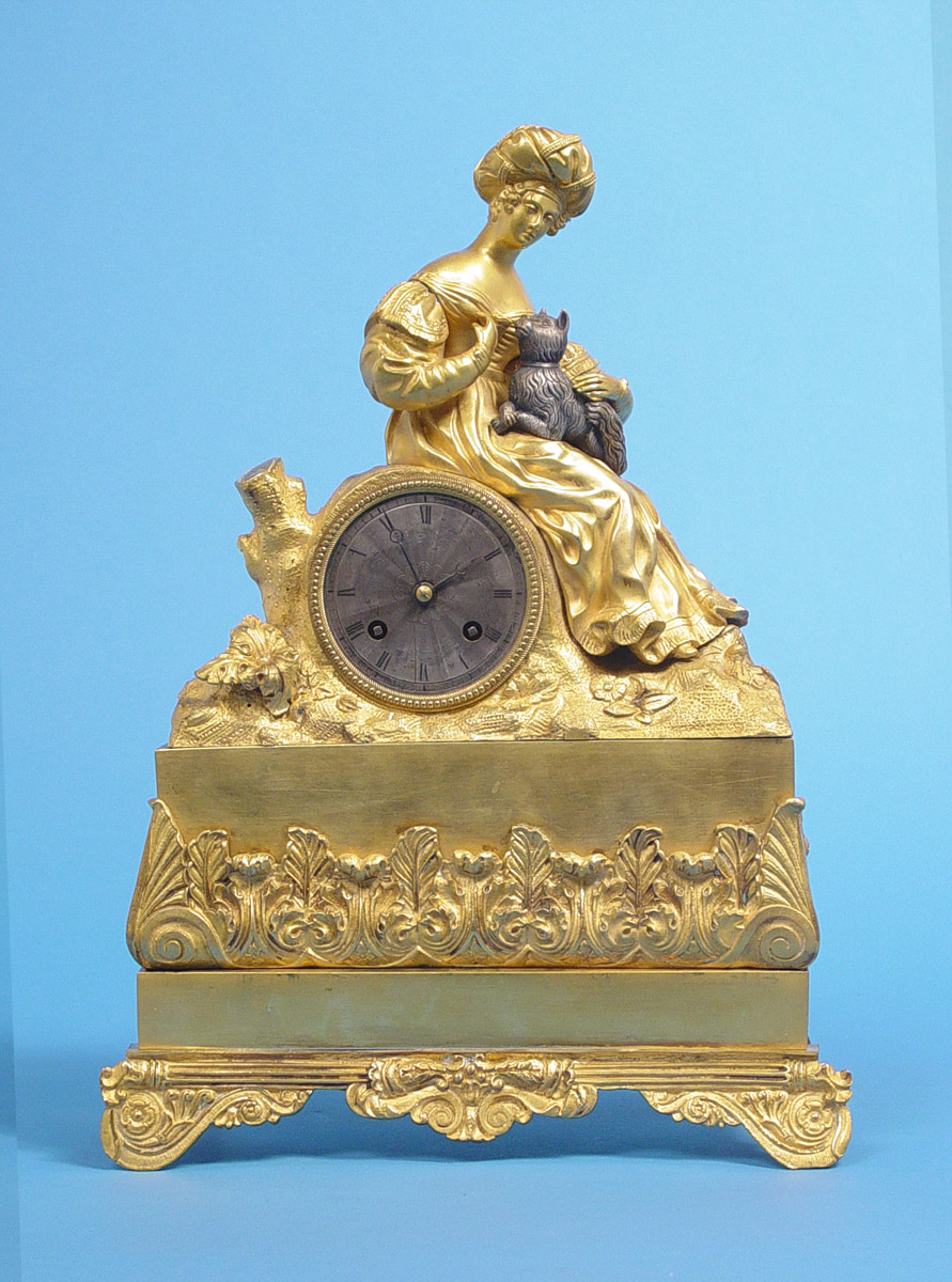 French Establisment Petit Unusual Figural Dore Bronze Mantle Clock, — Antique Clocks Price Guide