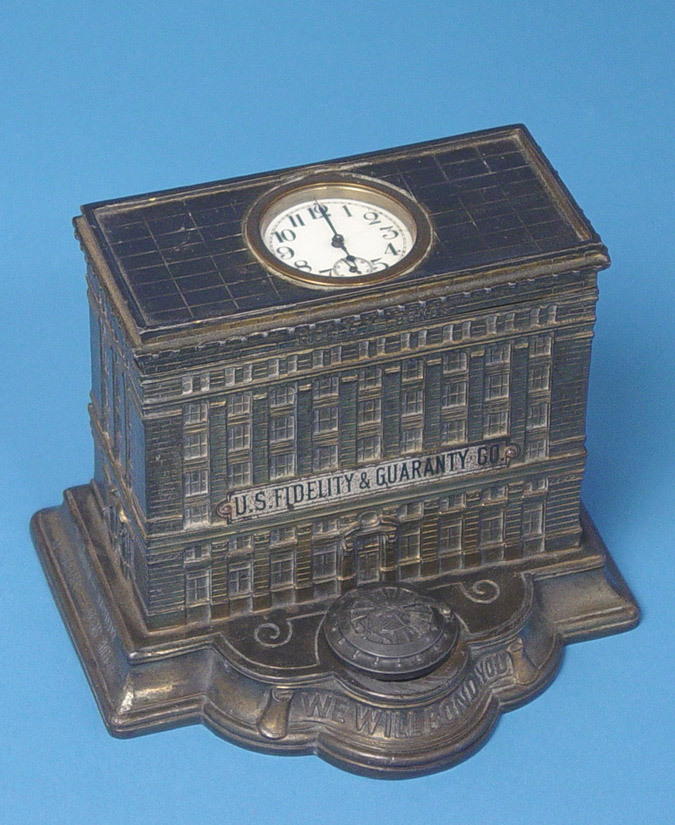 American Art Metal Works, Newark, New Jersey Cigar Holder Advertising Desk Clock, — Antique Clocks Price Guide