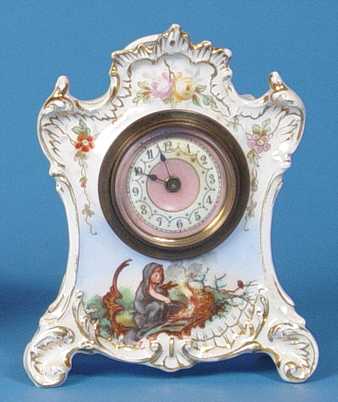 French Hand Painted Miniature Porcelain Timepiece, — Antique Clocks Price Guide