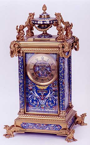GILT-BRONZE, BRASS AND ENAMELED CRYSTAL REGULATOR SHELF CLOCK, French, 19th century, — Antique Clocks Price Guide