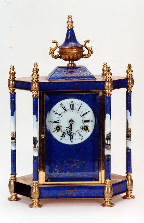A CHINESE ENAMELED BRASS MANTLE CLOCK, — Antique Clocks Price Guide