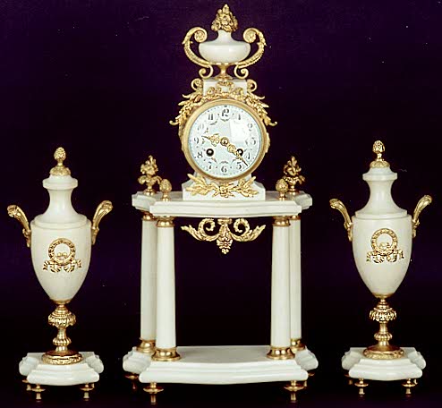 THREE PIECE FRENCH CLOCK SET, Louis XV style, — Antique Clocks Price Guide