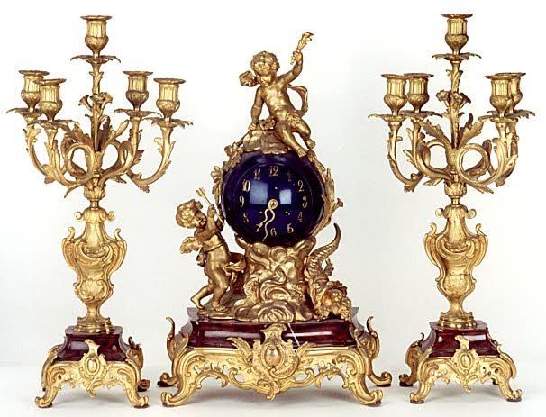 THREE PIECE FRENCH CLOCK GARNITURE SET; late 19th century — Antique Clocks Price Guide