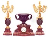 THREE-PIECE BRONZE, GILT-BRONZE AND ROSSO RAMELLO MARBLE CLOCK SET, French, 19th century,