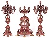 A FRENCH BRONZE AND RED MARBLE CLOCK GARNITURE; mid-19th century, clock by Barrard & Vignon,