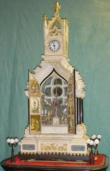 Extraordinary Cathedral clock made between 1891 and 1899 with 4 sided turret clock by Lenzkirch striking the quarters on two gongs. — Antique Clocks Price Guide